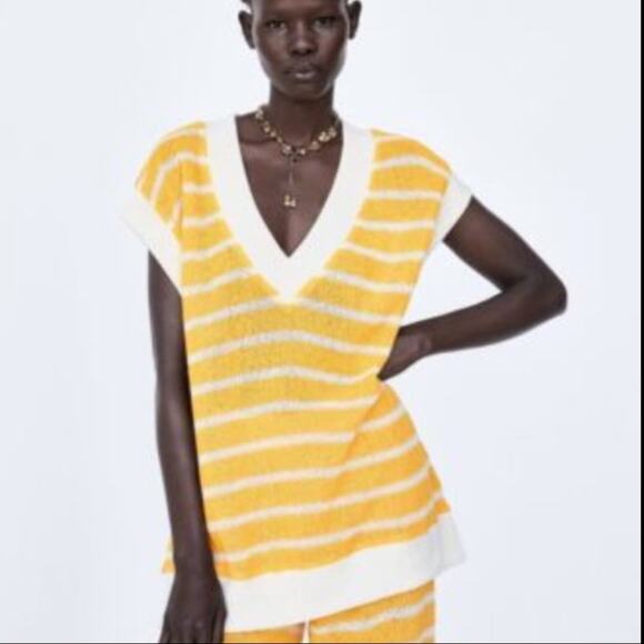 Zara Sweater Vest Oversized Striped Yellow Size Small NEW - Picture 11 of 11